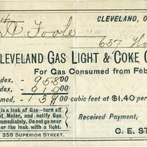 J.A. Foote, 657 Woodland Street to Cleveland Gas Light & Coke Company...