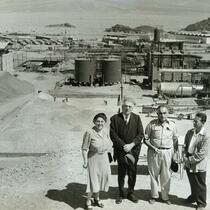 Abba Hillel Silver and Virginia Horkheimer Silver standing with two unidentified men, Dead Sea, Oron, Israel, circa 1950s